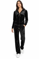 Roberto Cavalli Women’s Black Velour Tracksuit – Embroidered Hooded Set, Size L picture