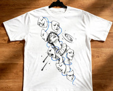 Emotional Face Masks Theater Women's T-shirt Large White Art Graphic Drama NWT picture
