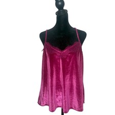 Whimsigoth Coquette Velvet Lace Trim Cami Tank Top Womens L Pink Gothic picture