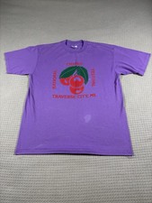 Vintage Traverse City Michigan Cherries Cherry Festival Tee Shirt Size XL Purple picture