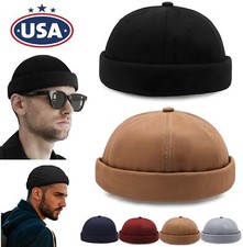 Men's Large Brimless Hats Rolled Cuff Skull Cap Adjustable Sailor Docker Cap USA picture