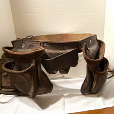 Vintage Bucket Boss Leather Tool Belt Carpenter Framer Pouches Heavy Duty Brown picture