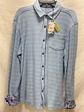 NWT ROBERT GRAHAM Adler LS button light blue stripe L classic fit jacquard terry picture