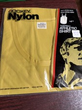 Vintage 1971 Jockey Nylon Thorobred Athletic Shirt Yellow L 42-44 NOS picture