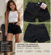 VTG Y2K Jordache Black Denim Roll Cuff Shorts Girls 8½ NWT Deadstock 90s Cotton picture