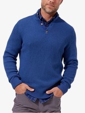 NWOT Mizzen+Main Cassady Mock Neck Henley Sweater Mens XL Dark Blue Rib Knit picture
