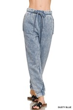 Dusty Blue  Zenana Acid Wash Long Sweatpants w/ Pockets Drawstring Waist picture