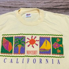 Vintage Anvil T-Shirt Adult Large Yellow Monterey California 90s Single Stitch picture