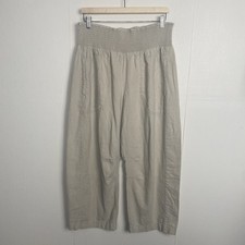 Anthropologie Pilcro Reese Smocked Linen Blend Barrel Pants Boho Size Large. picture