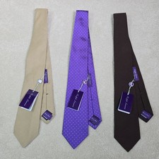 Lot 3 NWT Ralph Lauren Purple Label Ties Silk Linen Polka Dot Tan Brown Purple picture