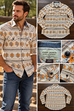 Cody James Men's L Cotton Western Geometric Long Sleeve Button-Up Shirt Pockets picture
