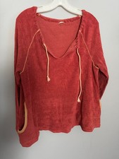 Vintage 70s Terry Cloth Slouchy Raglan Pullover Top Boho Beach Coverup Rust Oran picture