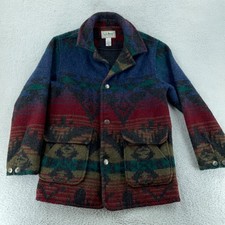 Vintage L.L. Bean Jacket Men Medium Colorful Southwestern Aztec Wool Utility USA picture