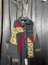 POL Sunflower Patchwork Quilted Button Front Shacket Jacket Size L picture