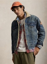 Polo Ralph Lauren Men's XL Vintage Denim Trucker Jacket Sherpa Lined Flag USA picture
