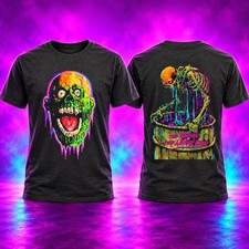 Neon Zombie Melting Skeleton Toxic Slime Retro Horror Black T-Shirt picture