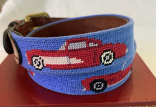 Smathers & Branson Boy's Race Car  Hand Stiched Needlepoint Belt SIZE L Leather picture