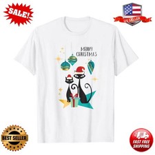 Retro Cat Vintage Mid Century Modern Cat Christmas Ornaments T-Shirt picture
