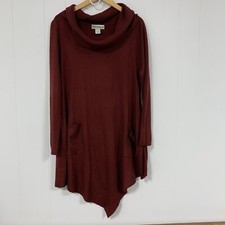 Seventh Avenue Burgundy Long-Sleeve Knit Shift Women's Size L Dress with Pockets picture