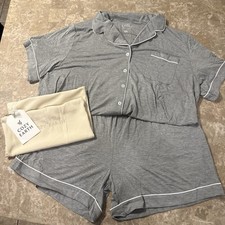COZY EARTH ~ Gray ~ Bamboo Knit Short Sleeve & Pants Pajama Set Women's Large L picture