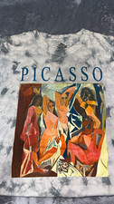 Pablo Picasso Gray/White Tie-Dye Graphic Cotton Crew Neck T-Shirt XL picture