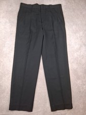 Vintage Lands End Triple Pleated Pants Mens 34x30 Black 100% Wool Cuffed USA 90s picture