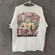 VTG Bad Boy Club Shirt Mens XL Gray Attitude Is Everything Tee 90s SINGLE STITCH picture