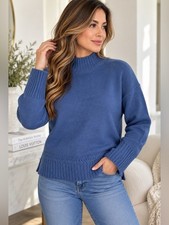 NWT Tahari Sweater Women's Size XS Classic Blue Shade Mock Neck Knit Casual Top picture