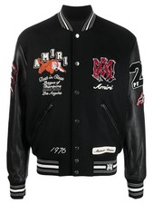 AMIRI Men’s Black Varsity Jacket – Leather Sleeves, Logo Patch, Tiger Design picture