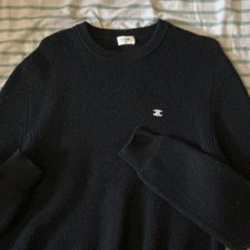 CELINE Black Rib-Knit Crew Neck Logo Pullover Sweater Women’s Size S picture