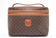 CELINE [Rank A] Macadam Vanity Hand Bag Purse Cosmetic Pouch Brown Authentic picture