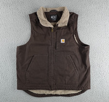 Carhartt Gilet Vest Mens Large Brown Sherpa Lined Duck Canvas Full Zip 0V4277-M picture