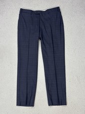 Canali Dress Pants Mens 34x32 Blue Wool Check Flat Front Classic Fit Slacks picture