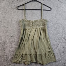 Vintage Y2K Old Navy Olive Army Green Boho Smocked Cami Babydoll Top Women Large picture