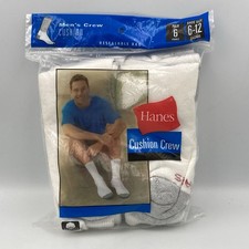 NOS Vintage 2002 Y2K HANES Cushion Crew Socks 6 Pair Pack White Mens 6-12 USA picture