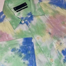 ALL SAINTS•Button Up S/sleeve Shirt Tie Dye Pastel LINEN•Viscose Mens/Unisex•Sml picture