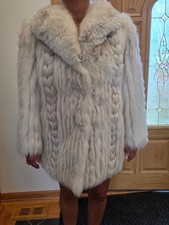 Women's Vintage Genuine Saga Fox Fur Coat Silver/White size EU 42 picture
