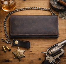 Cowhide Leather Biker Long Wallet With 12