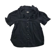 Pilcro Anthropologie Black Ruffle Collar Cotton Button Down Top Large picture