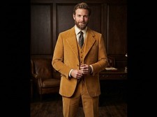 Scotts Grey Ltd 70s Men's Tan Corduroy 3-Piece Suit 40R Two-Button Notch Lined picture