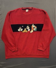 Vintage Disney Mickey Sweatshirt Mens 2XL XXL Red 90s Fleece Goofy Pluto Minnie picture