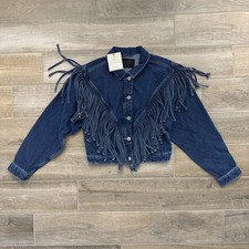 Allsaints Women's US 4/UK 8 Marlene Tassel Denim Jacket Dark Indigo picture