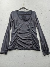 Lululemon Women Size 6 Long Sleeve Run Top Charcoal Gray Thumbhole Ruched Scoop picture