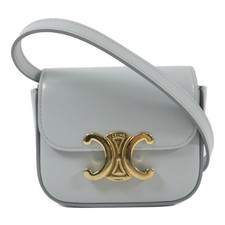 CELINE GHW Mini Triomphe Shoulder Bag Calfskin Leather Green picture