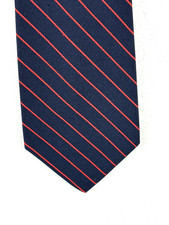 Vtg Men's  100% Polyester Repp Tie Navy Red Stripes 4