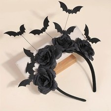 1 Pcs Halloween Party Headband Artificial Floral Gothic Bat Clip Hair Accessory picture