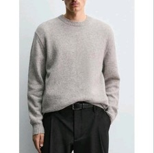 Zara Origins Mens Gray Heathered Sweater Lightweight 100% Wool Soft Classic L picture