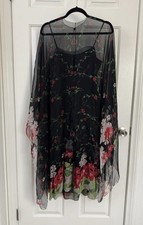 Pauline Trigere Vintage Dress Blossom Floral Slip + Overlay 100% Silk 1970s picture