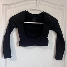 Skims Fits Everybody Scoop Long Sleeve Crop Top Onyx Black Womens Size Medium picture
