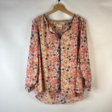 ModCloth Blouse Women 1X Multicolor Floral Long Sleeve Contrast Piping Top picture